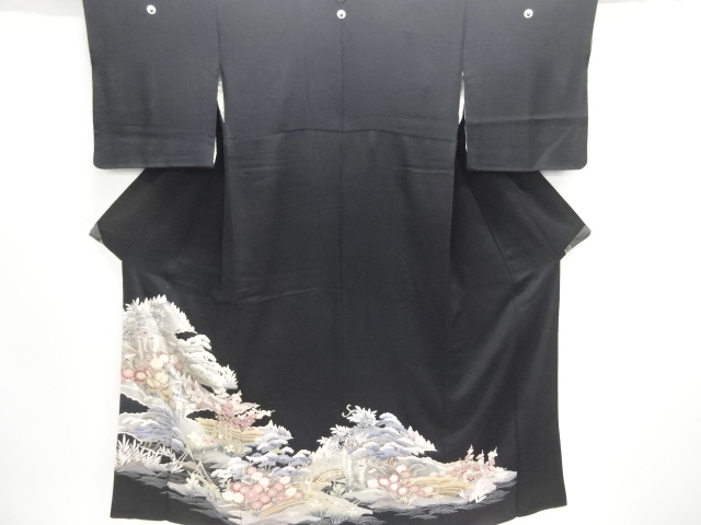 JAPANESE KIMONO / TOMESODE / EMBROIDERY / FLORAL PLANTS